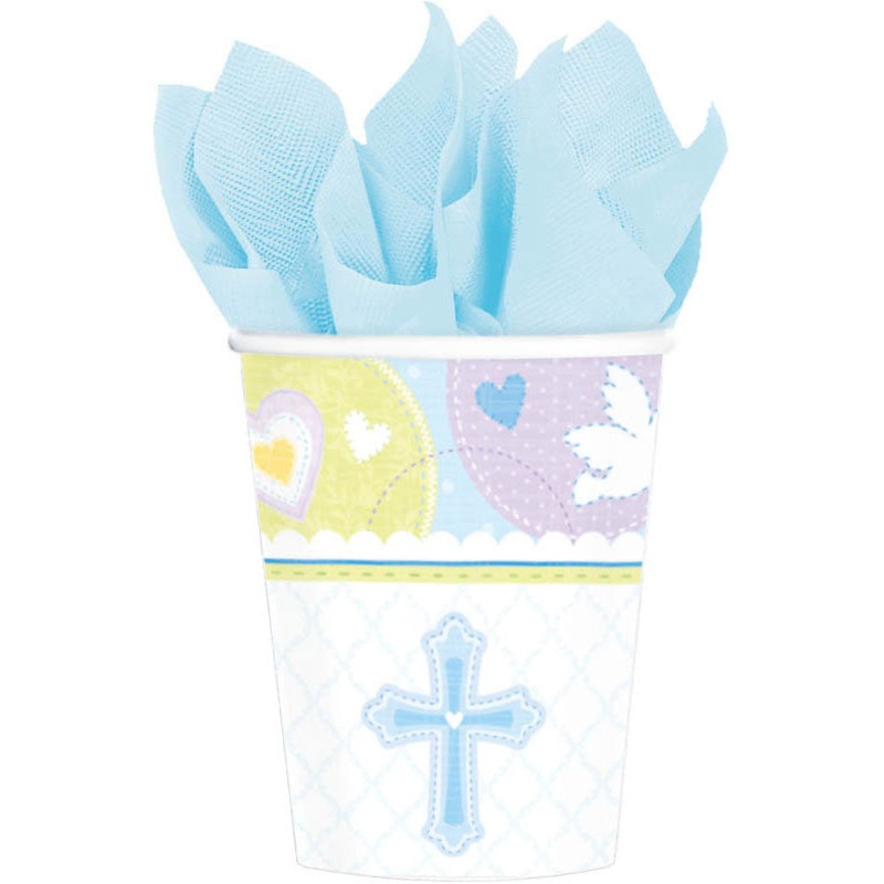 Sweet Christening Blue 9oz Paper Cups (8ct)
