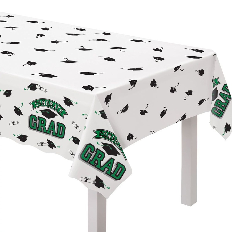 True to Your School Congrats Grad Plastic Table Cover Green (1ct)