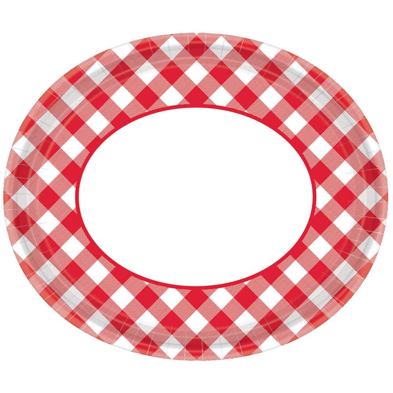 12" Red Gingham Oval Plates (18 ct)