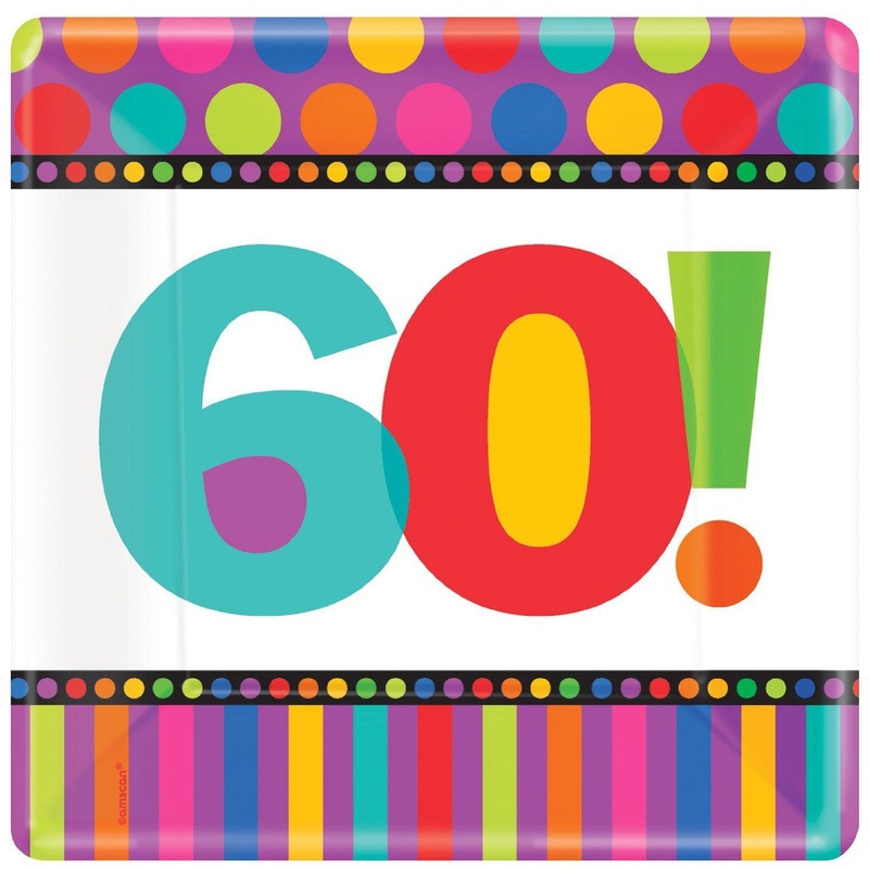 60th Birthday Dots and Stripes Banquet Plates (8ct)