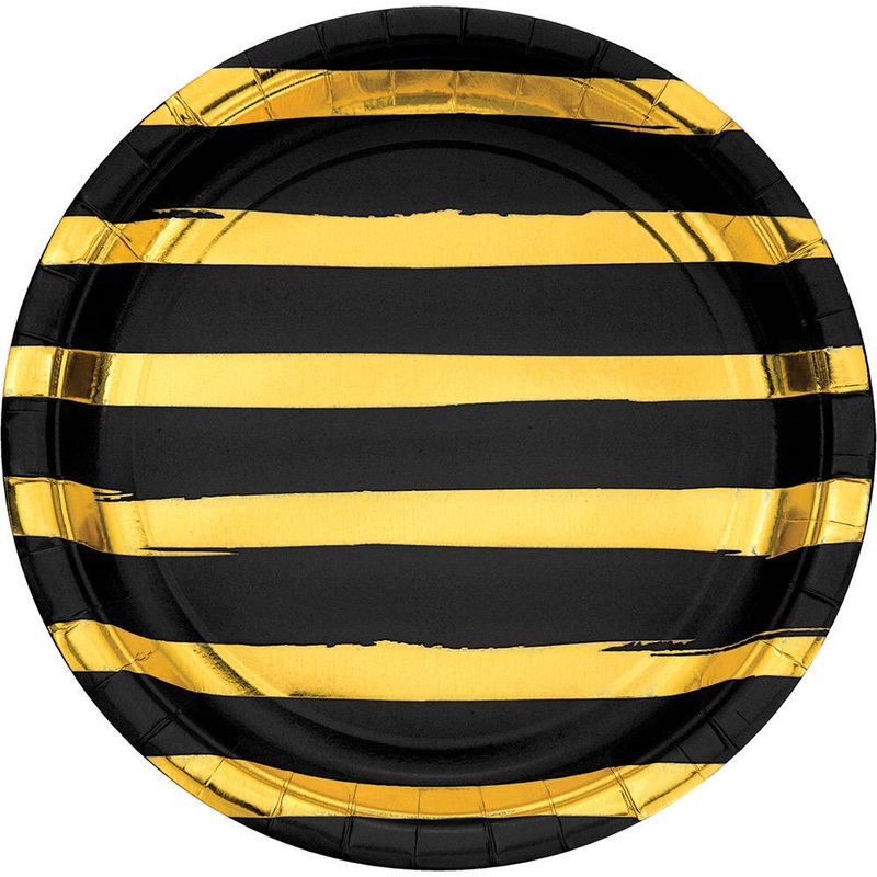 Black & Gold Foil Stamp Paper Dinner Plates (8 ct)