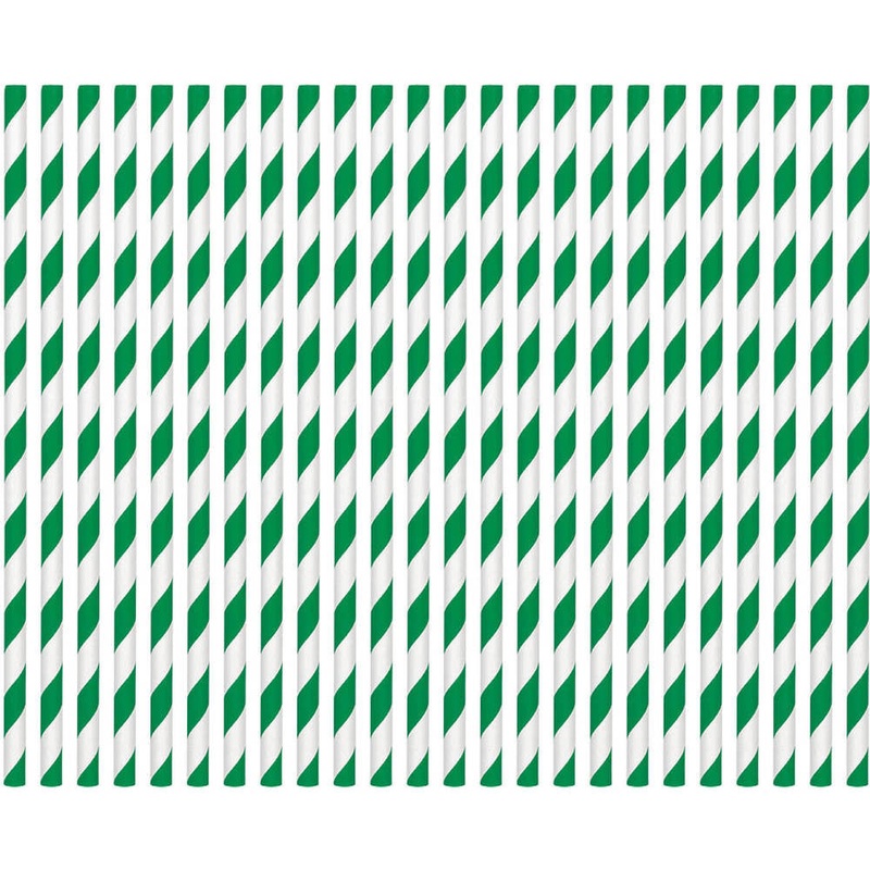 Festive Green Striped Straws Paper 80 ct