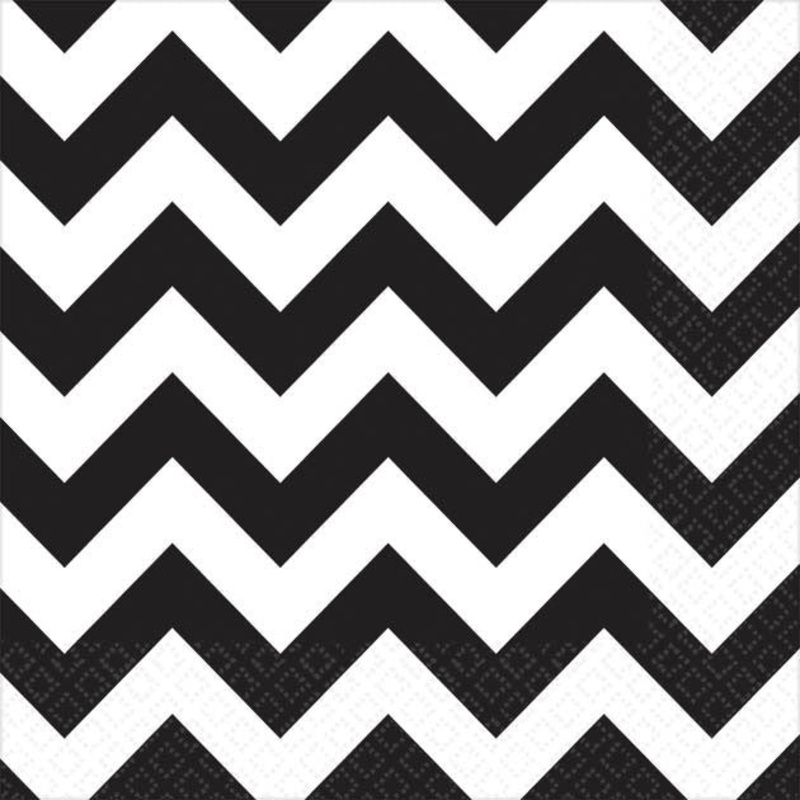 Jet Black Chevron Beverage Napkins (16ct)