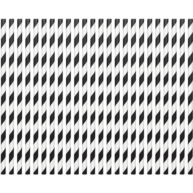 Jet Black Striped Straws Paper 80 ct