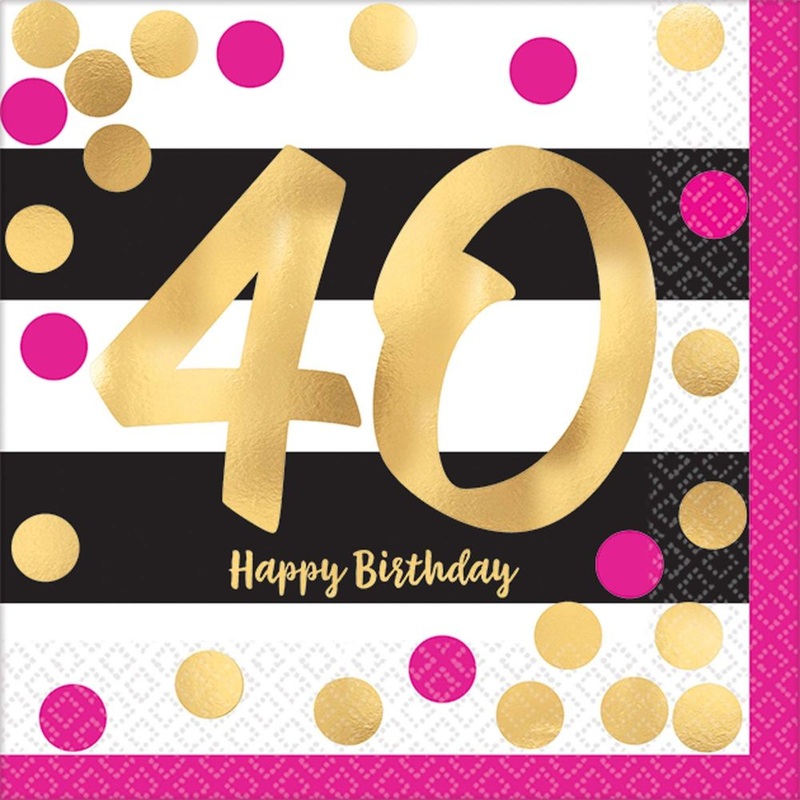 Pink and Gold Milestone 40 Beverage Napkins (16 ct)