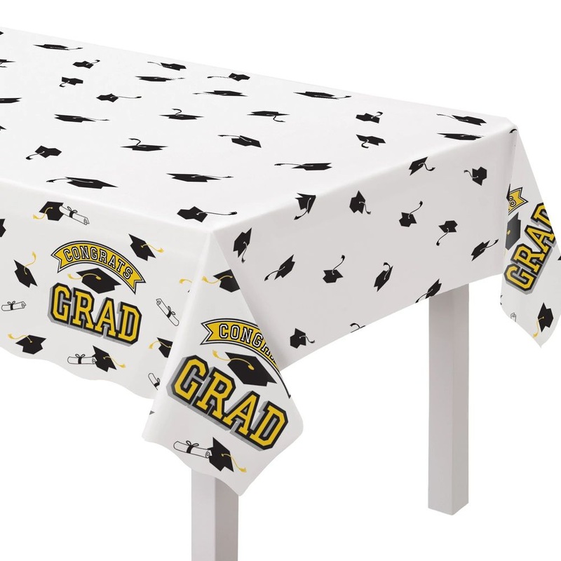 True to Your School Congrats Grad Plastic Table Cover Yellow (1ct)