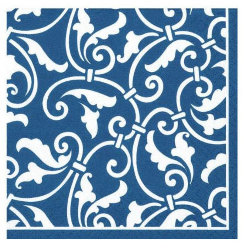 Bright Royal Blue Ornamental Scroll Beverage Napkins (16ct)