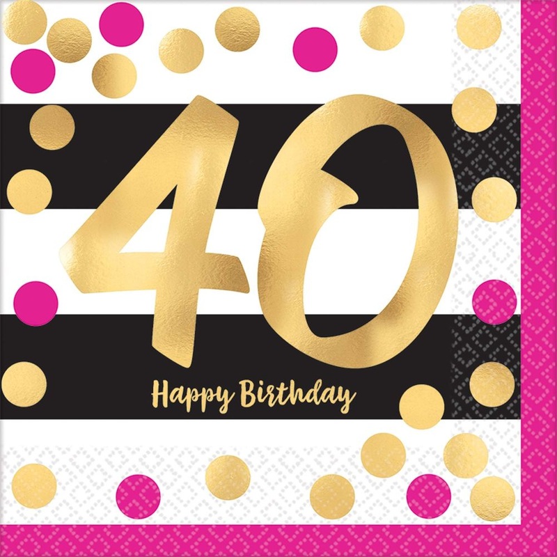 Pink and Gold Milestone 40 Luncheon Napkins (16 ct)