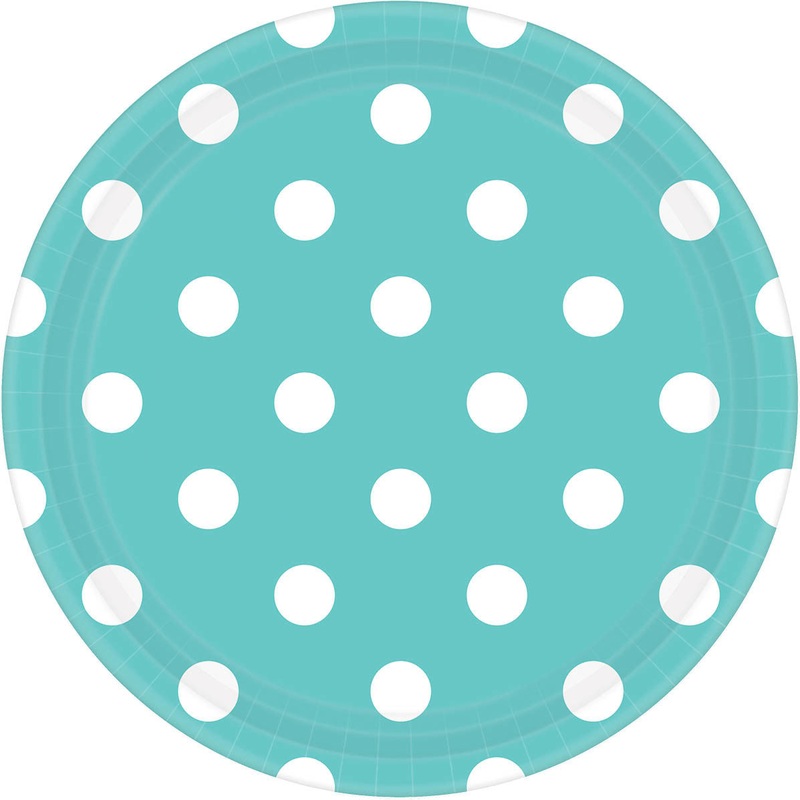 Robins Egg Blue 9" Paper Plates Dots 8 ct