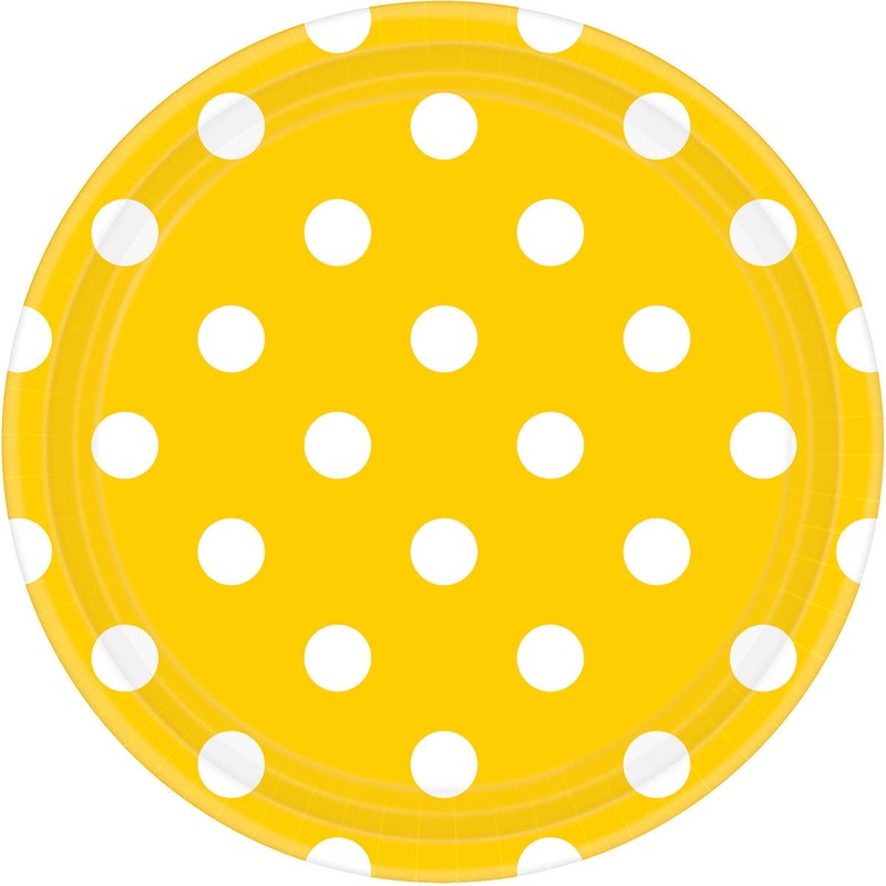 Yellow Sunshine 9" Paper Plates Dots 8 ct