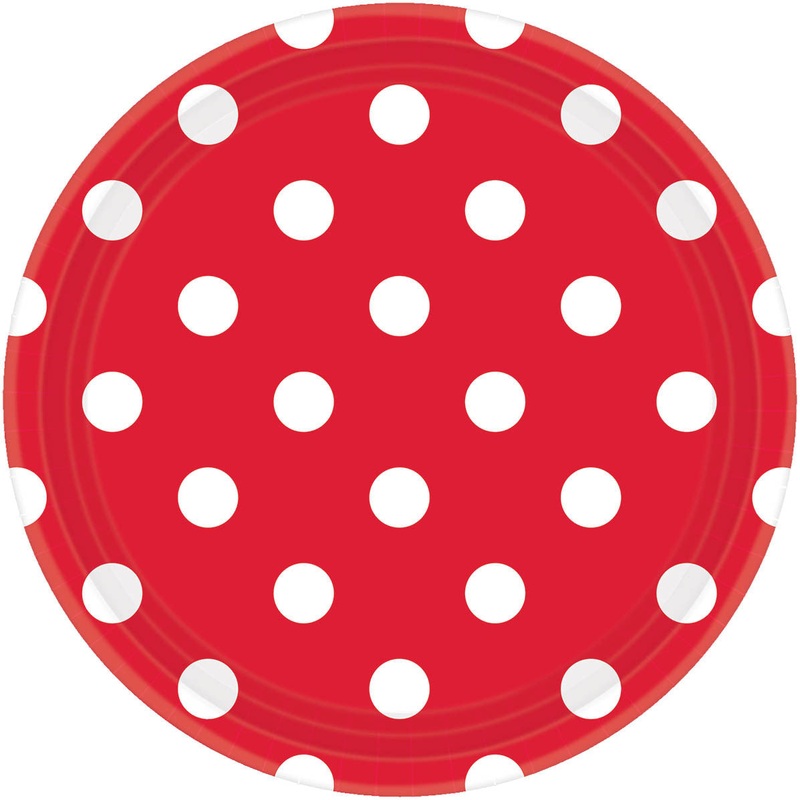 Apple Red 9" Paper Plates Dots 8 ct