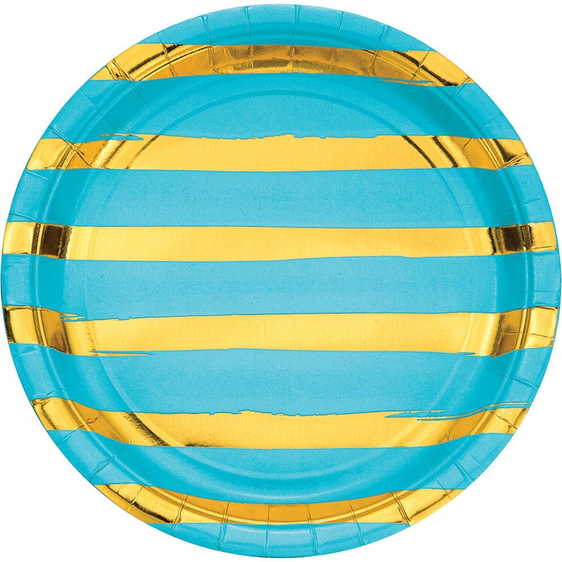 Bermuda Blue & Gold Hot Stamped Paper Dinner Plates (8 ct)