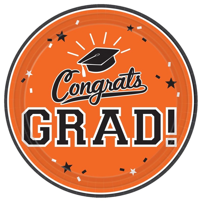 Congrats Grad Orange Peel 7" Round Plates, 18ct