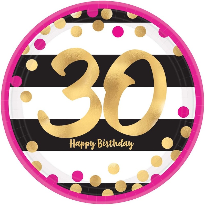 Pink and Gold Milestone 30 Paper Dinner Plates (8 ct)