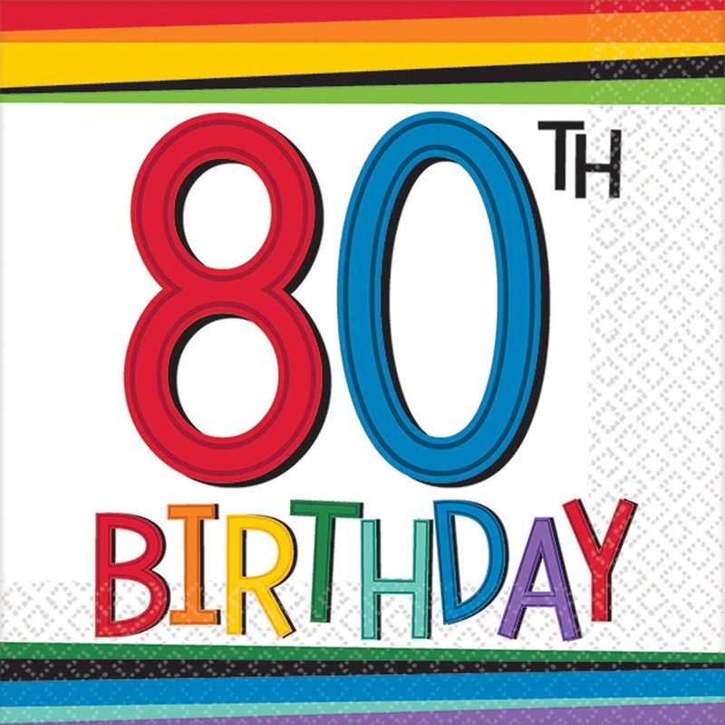 Rainbow 80th Birthday Beverage Napkins (16 ct)