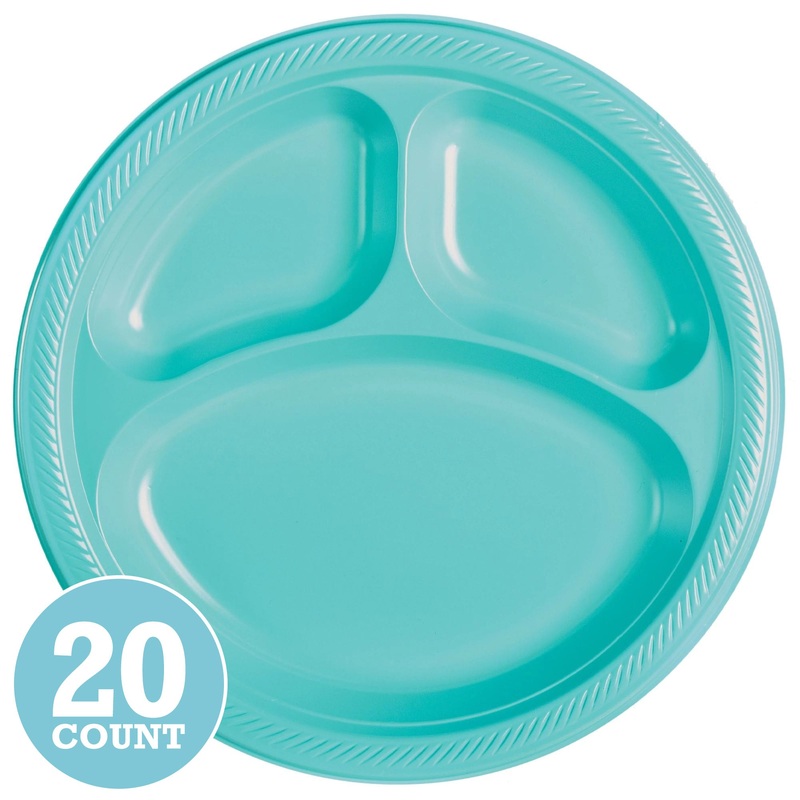 Robins Egg Blue Divided Plastic Banquet Plates (20ct)