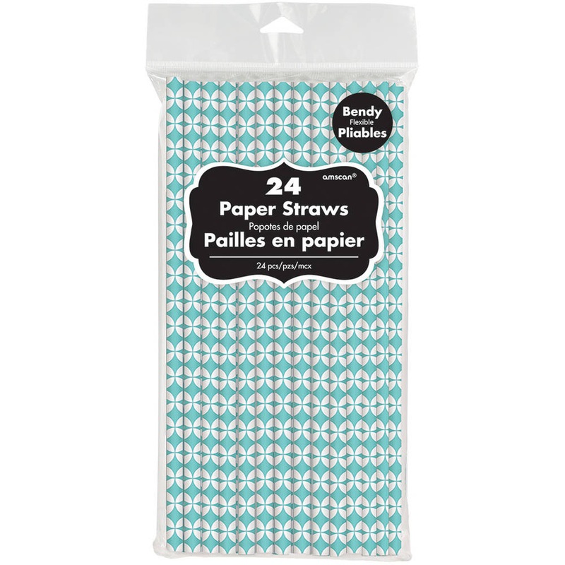 Robins Egg Blue Geo Diamond Paper Straws (24ct)