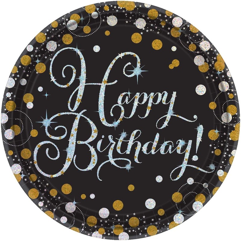 Sparkling Celebration Happy Birthday Paper Prismatic Plates 9" Round (8ct)