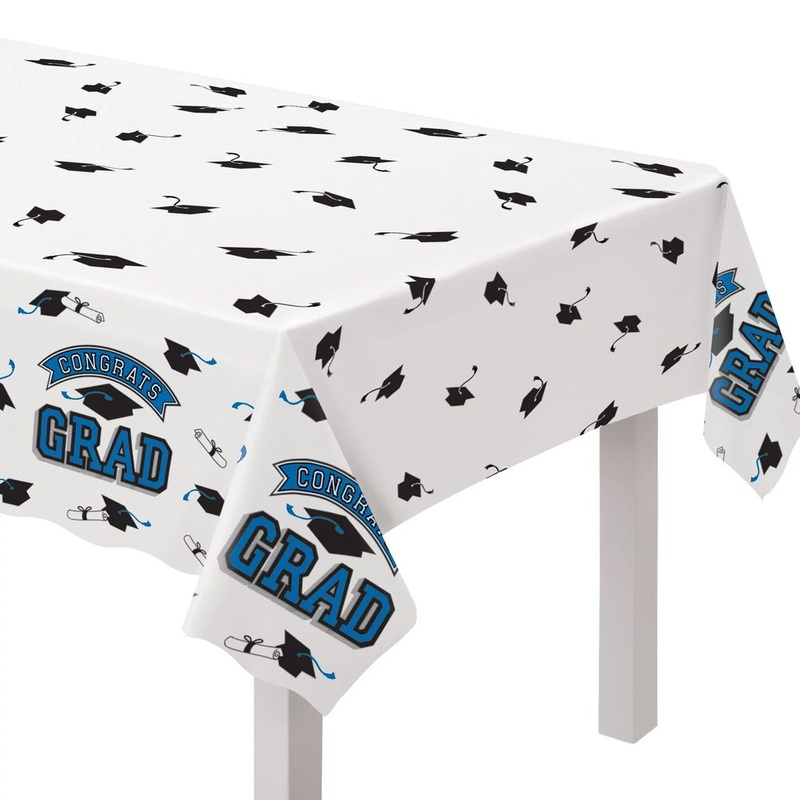 True to Your School Congrats Grad Plastic Table Cover Royal Blue (1ct)