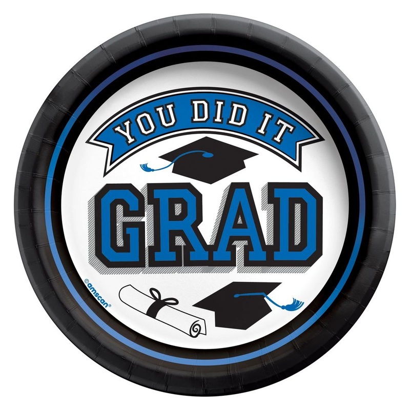 True To Your School Graduation 6.75" Round Plates Royal Blue (20ct)