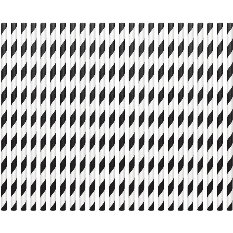 Black & White Striped Paper Straws (24 ct)