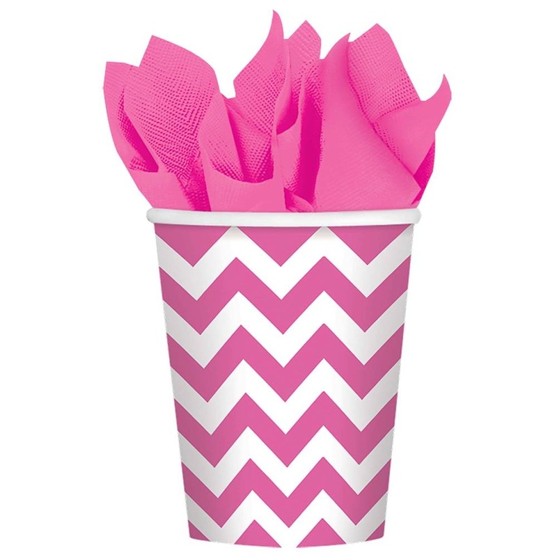 Bright Pink Chevron 9oz Paper Cups (8ct)