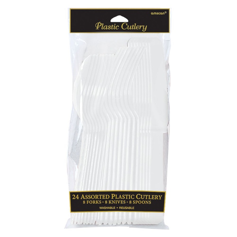 Frosty White Plastic Assorted Cutlery 24 ct