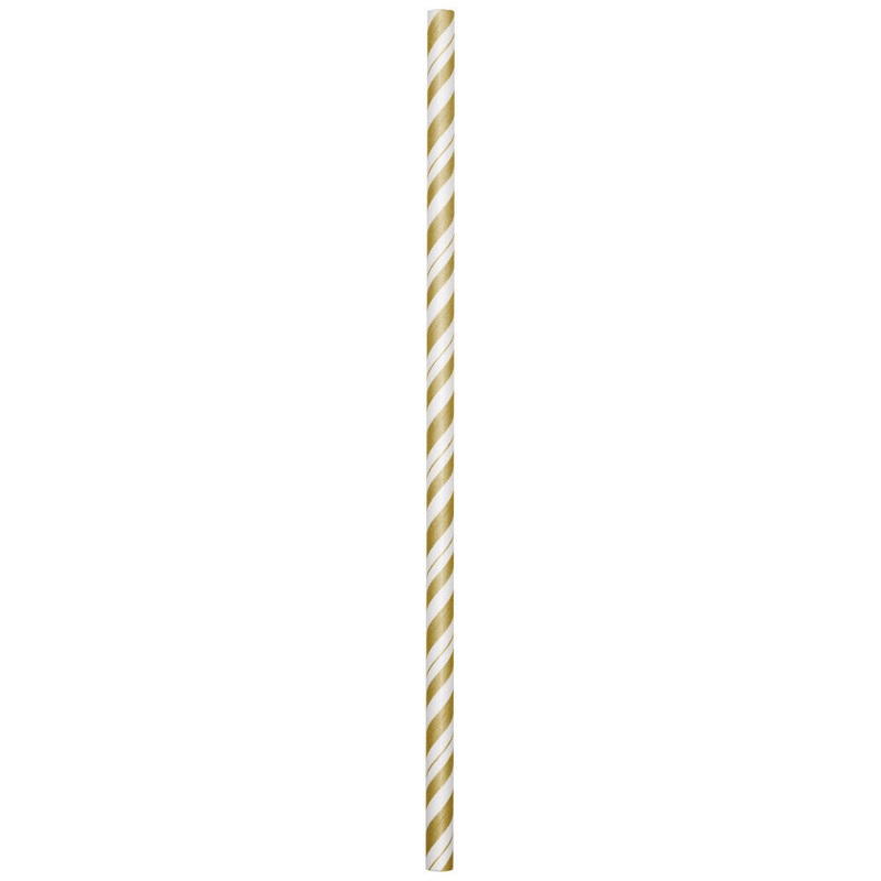 Gold and White Striped Paper Straws (24 ct)
