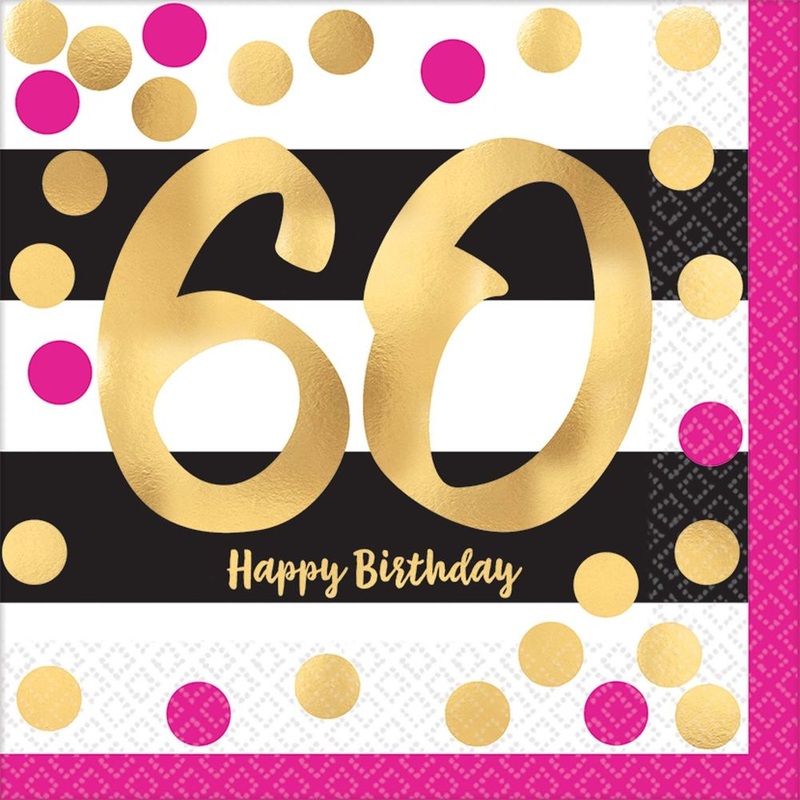 Pink and Gold Milestone 60 Luncheon Napkins (16 ct)