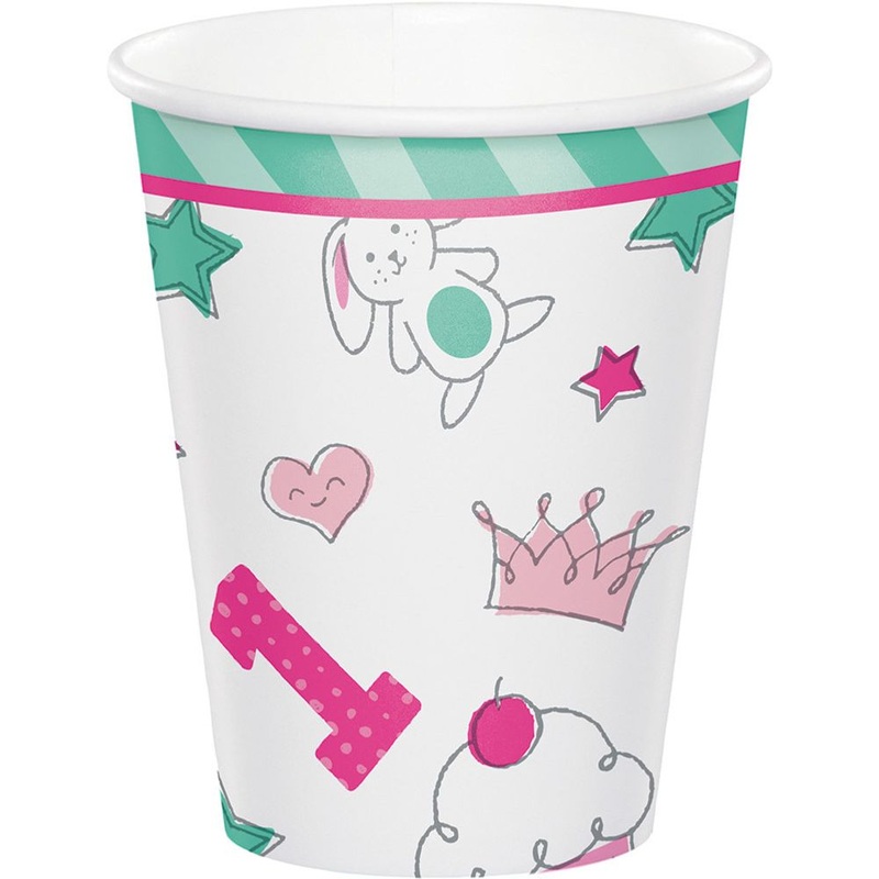 Doodle 1st Birthday Girl 9oz Paper Cups (8 ct)