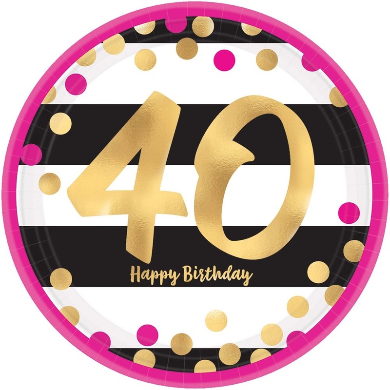 Pink and Gold Milestone 40 Paper Dinner Plates (8 ct)