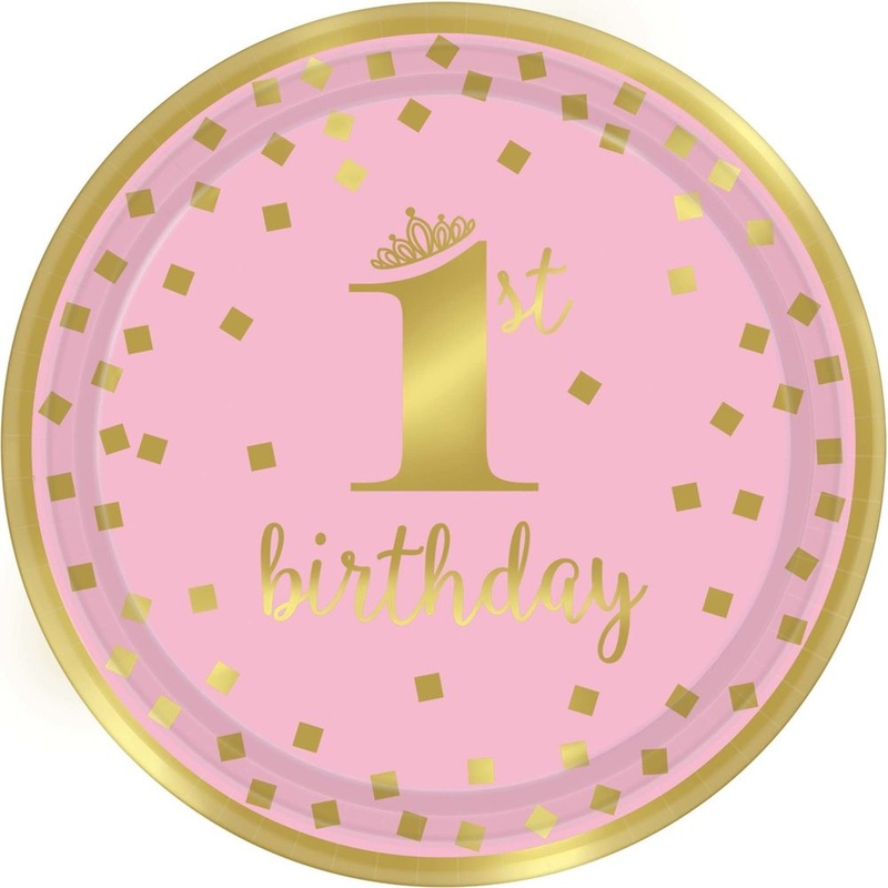 Premium 1st Birthday Pink Paper Dinner Plates (8 ct)