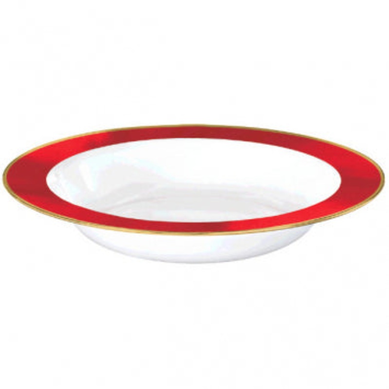 Red & Gold Border Premium Plastic 12oz Bowl (12oz)