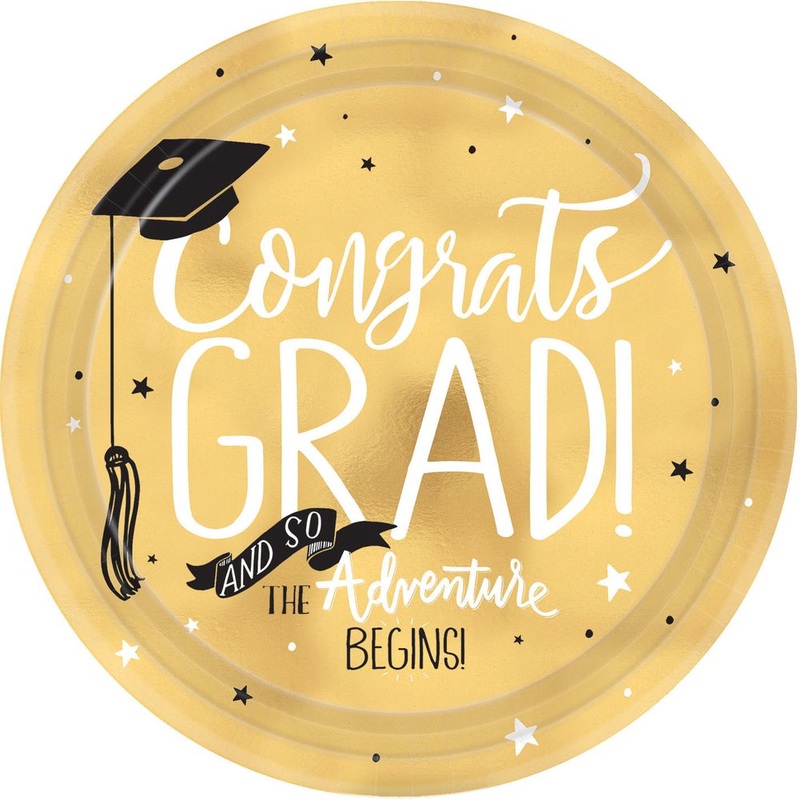 The Adventure Begins Congrats Grad Paper Banquet Plates (8 ct)