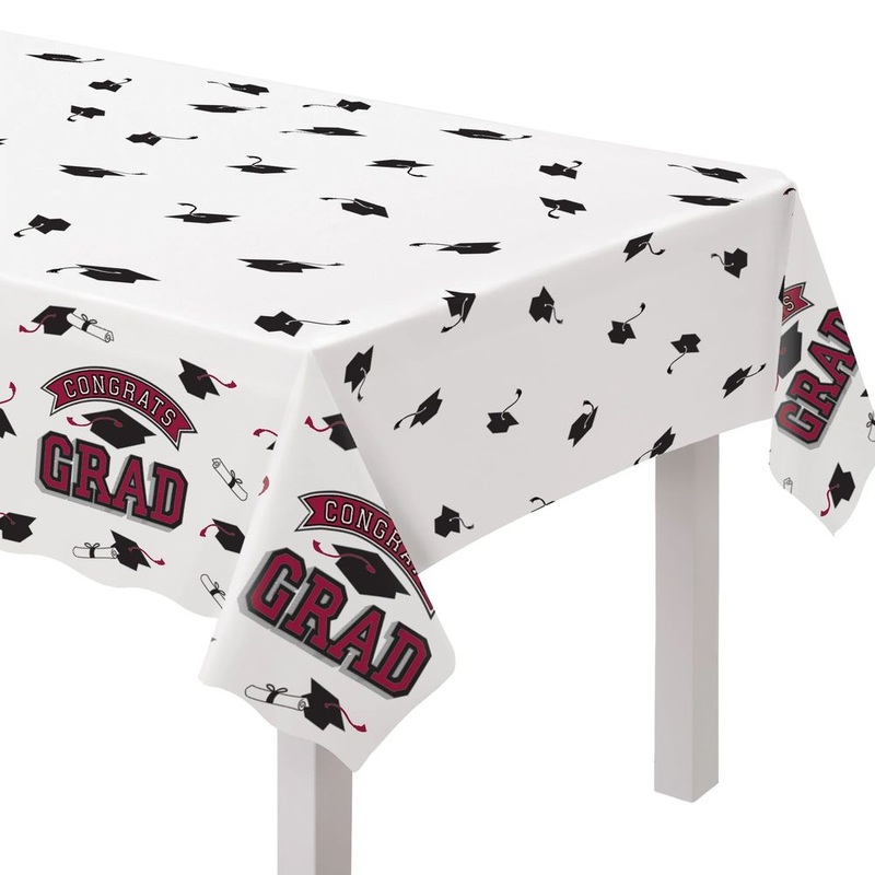 True to Your School Congrats Grad Plastic Table Cover Maroon (1ct)