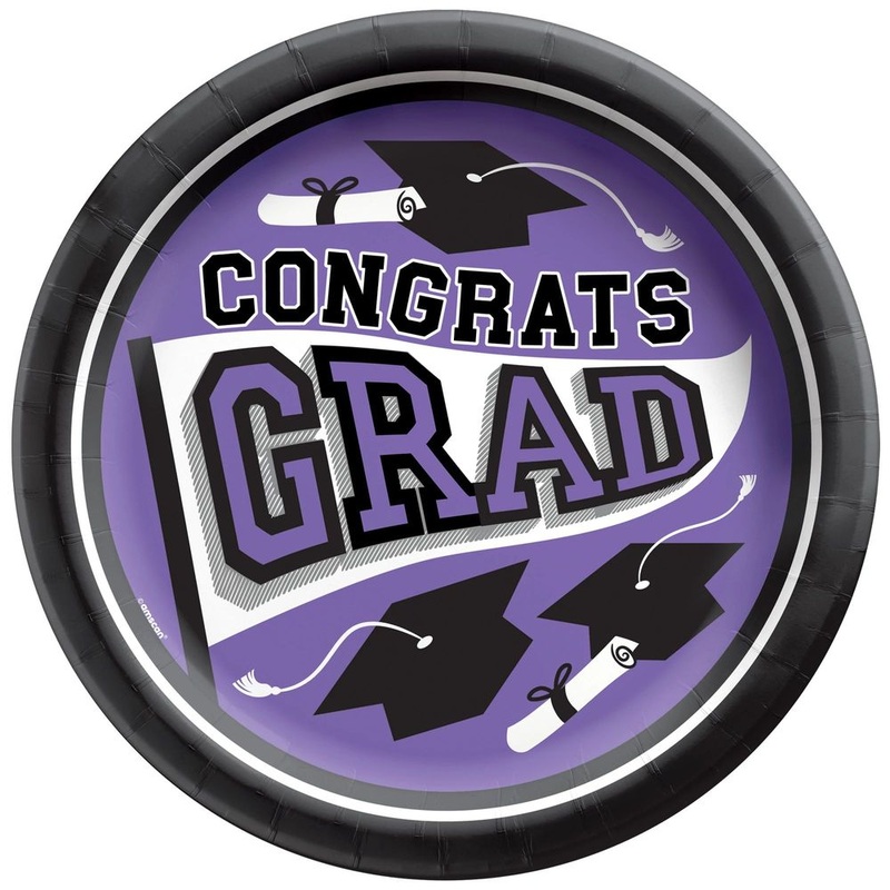 True To Your School Graduation Round 8.5" Plates Purple (20ct)