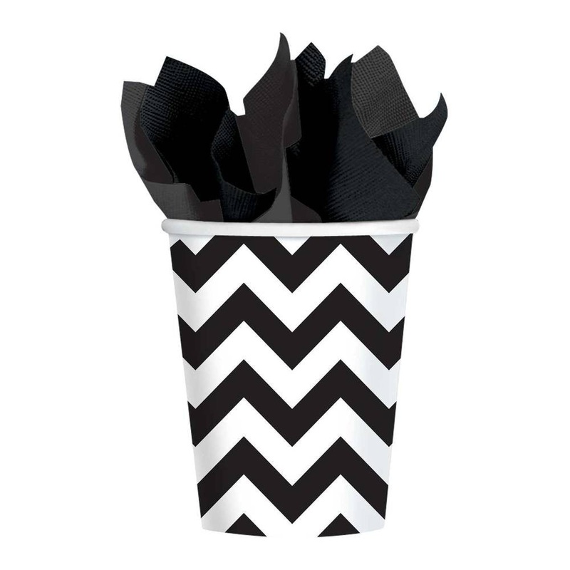 Black Chevron 9oz Paper Cups (8ct)