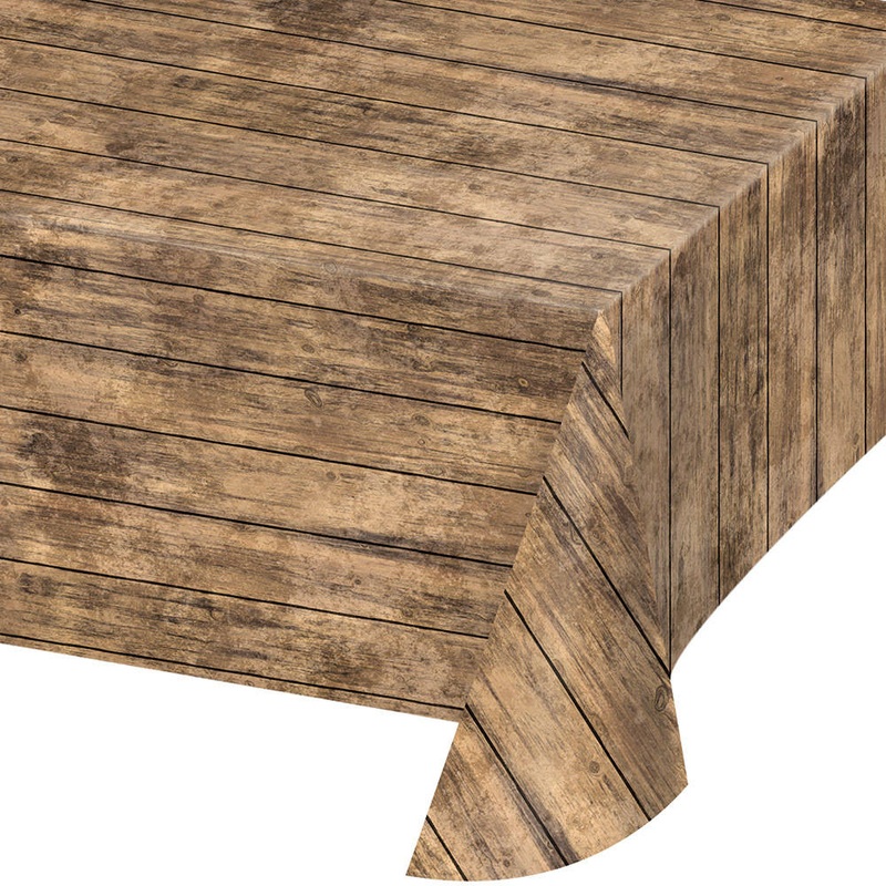 Brown Wood Grain Rectangle Plastic Tablecover