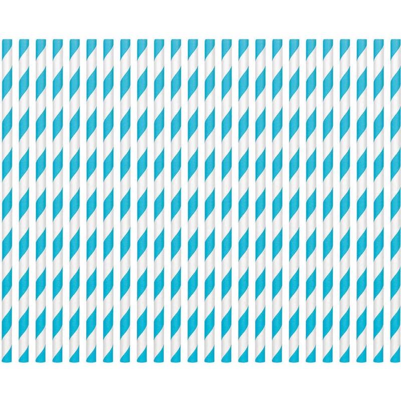 Caribbean Blue Striped Straws Paper 80 ct