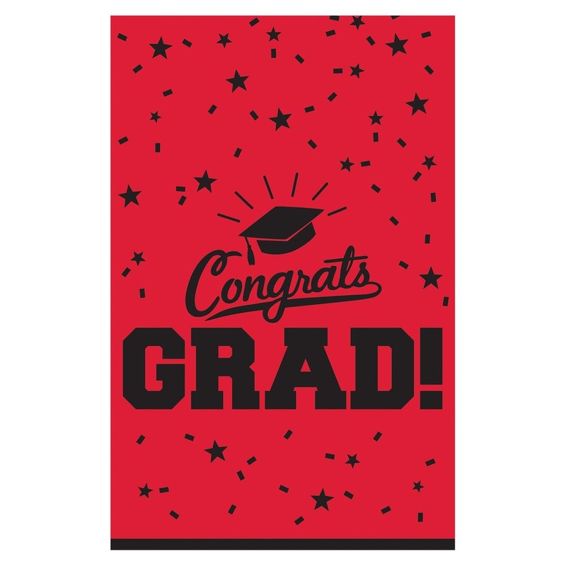 Congrats Grad Apple Red Plastic Tablecover (1ct)