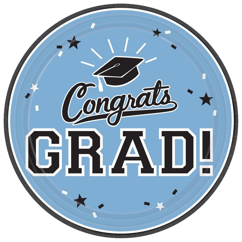 Congrats Grad Powder Blue 7" Round Plates (18 ct)