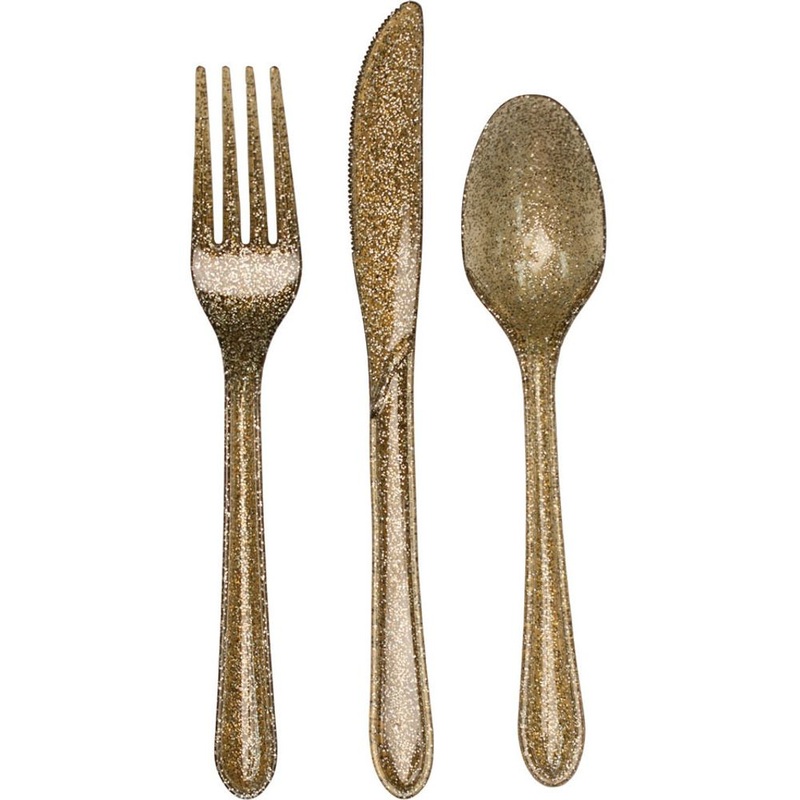 Glitz Gold Glitter Plastic Cutlery Assortment