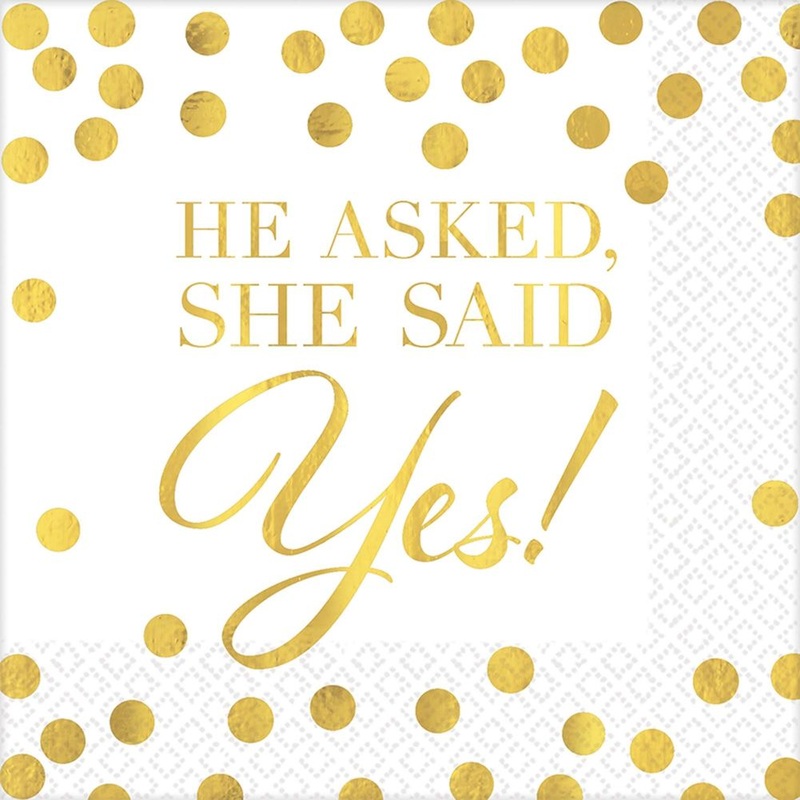 He Asked She Said Yes Beverage Napkins, 16ct