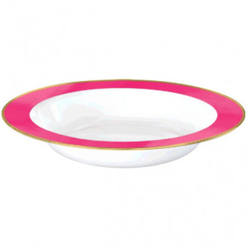 Hot Pink & Gold Border Premium Plastic 12oz Bowls (10ct)