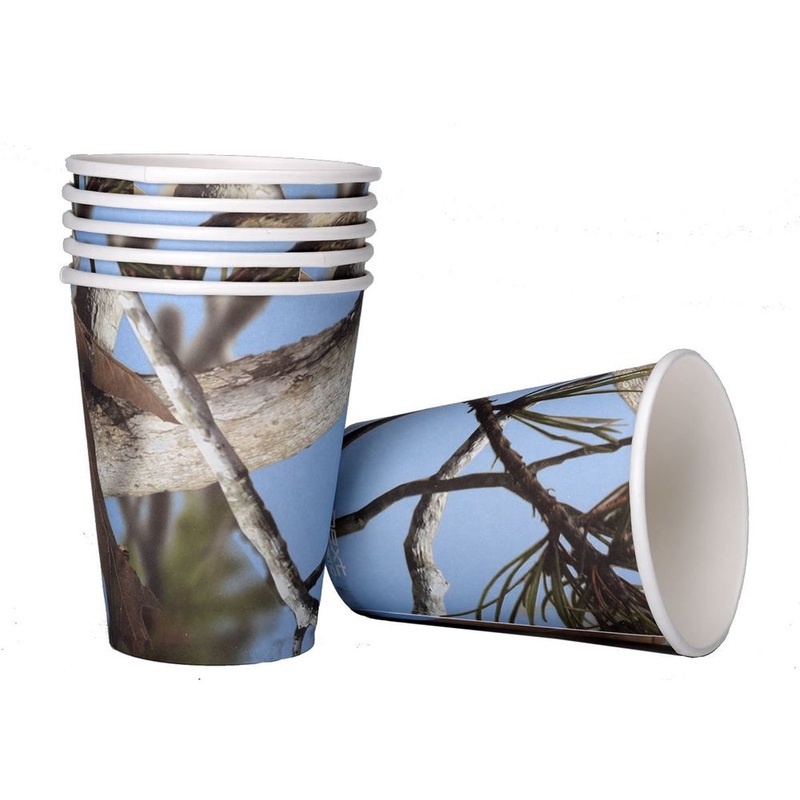 Light Blue Camo Party 12oz Paper Cups (8 ct)