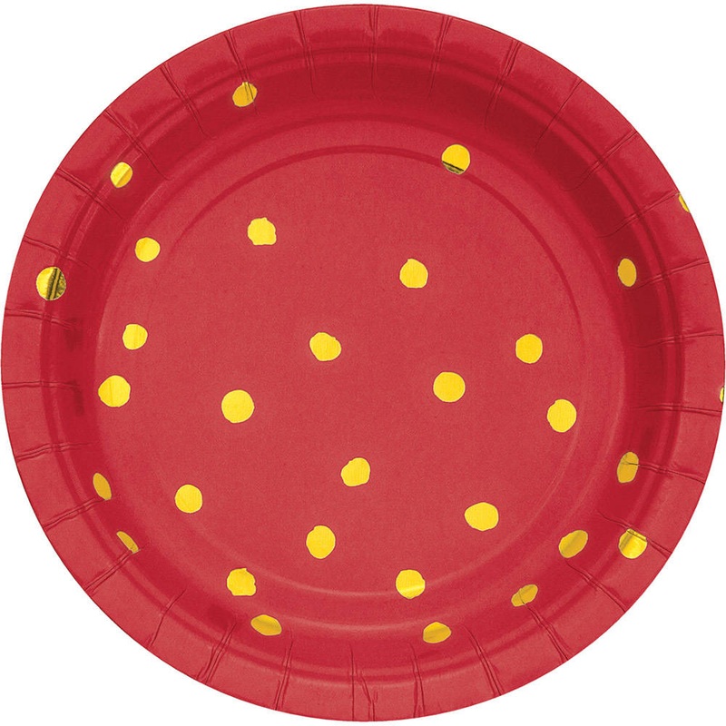 Red & Gold Foil Stamp Paper Dessert Plates (8 ct)