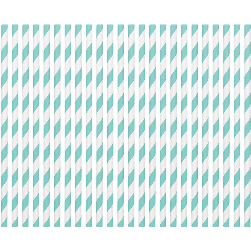 Robins Egg Blue Striped Straws Paper 80 ct