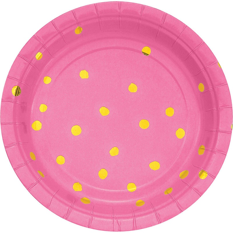 Candy Pink & Gold Hot Stamped Paper Dessert Plates (8 ct)