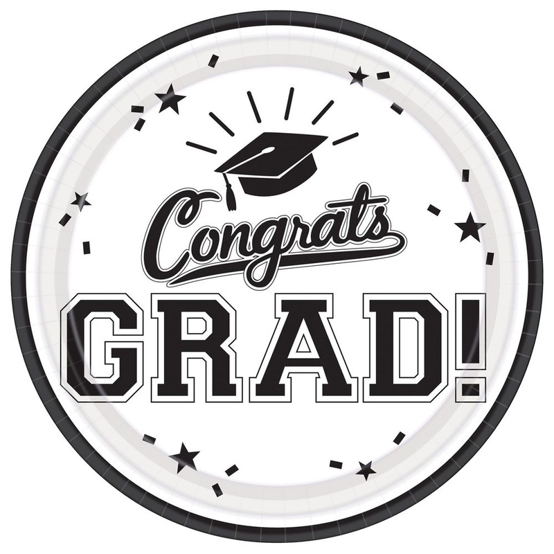 Congrats Grad White 9" Round Plates, 18ct