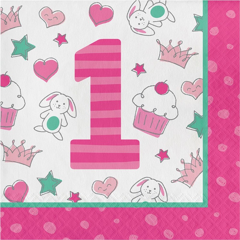 Doodle 1st Birthday Girl Luncheon Napkins (16 ct)